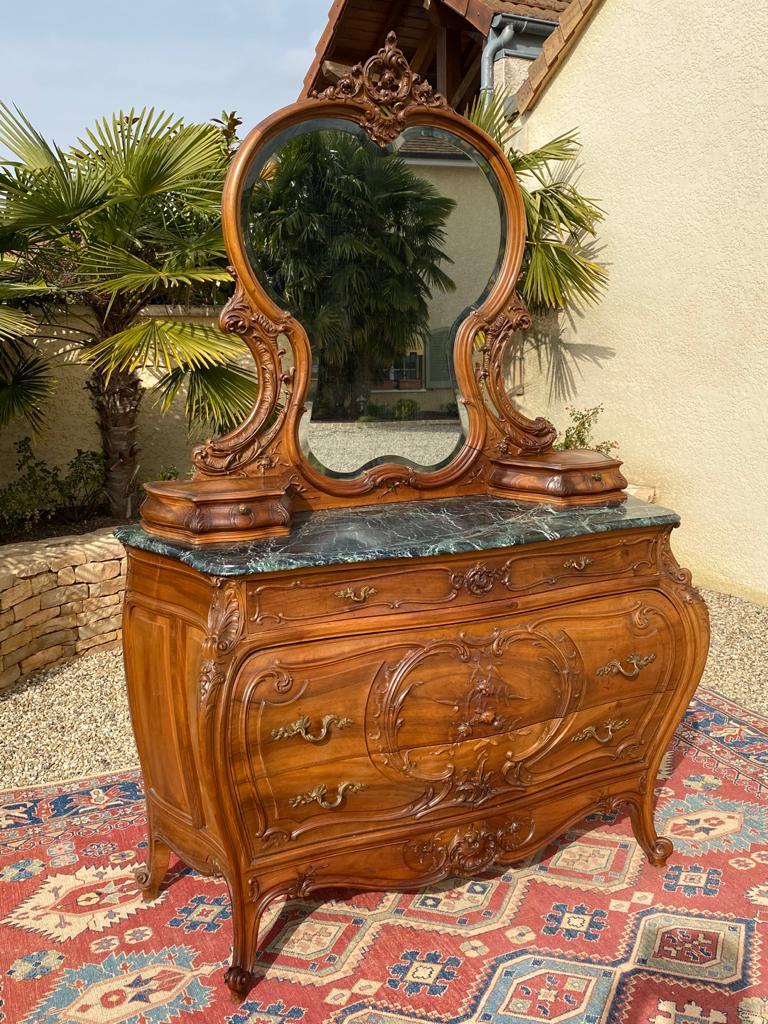 Louis XV Style Walnut Dresser-Dressing Table, 19th Century 11