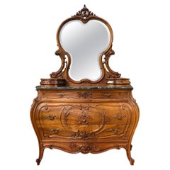 Antique Louis XV Style Walnut Dresser-Dressing Table, 19th Century
