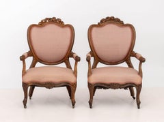 Louis XV Style Walnut Fauteuils, Pair