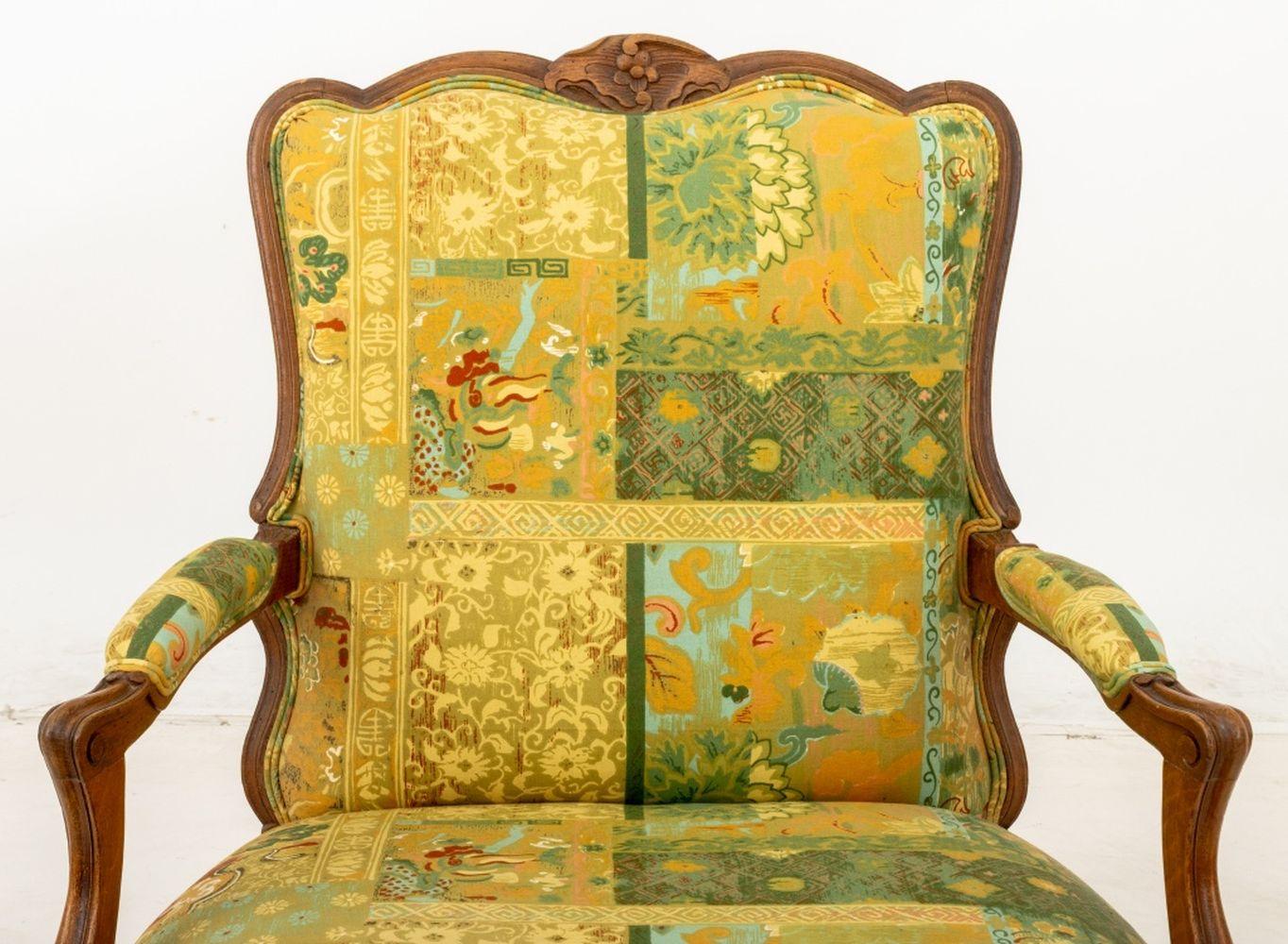 Upholstery Louis XV Style Walnut Fauteuils, Pair For Sale