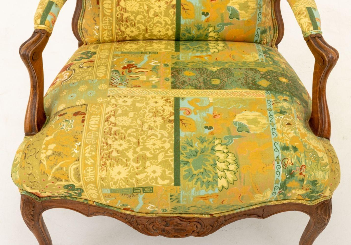 Louis XV Style Walnut Fauteuils, Pair For Sale 1