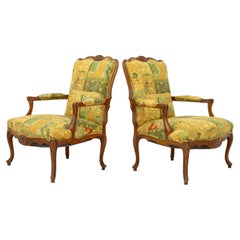 Louis XV Style Walnut Fauteuils, Pair