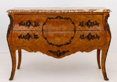 Louis XV Style Walnut Marquetry Bombe Commode
