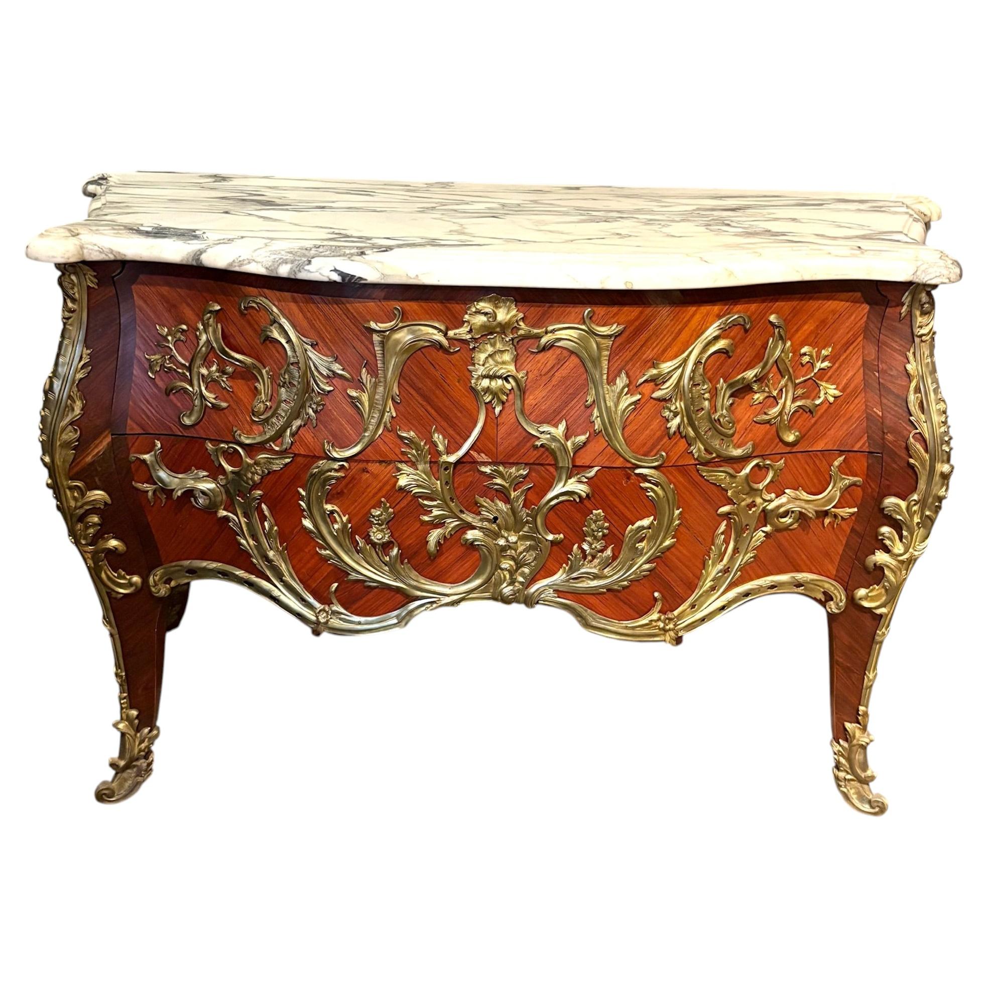 Louis XV Style Walnut Marquetry Commode For Sale
