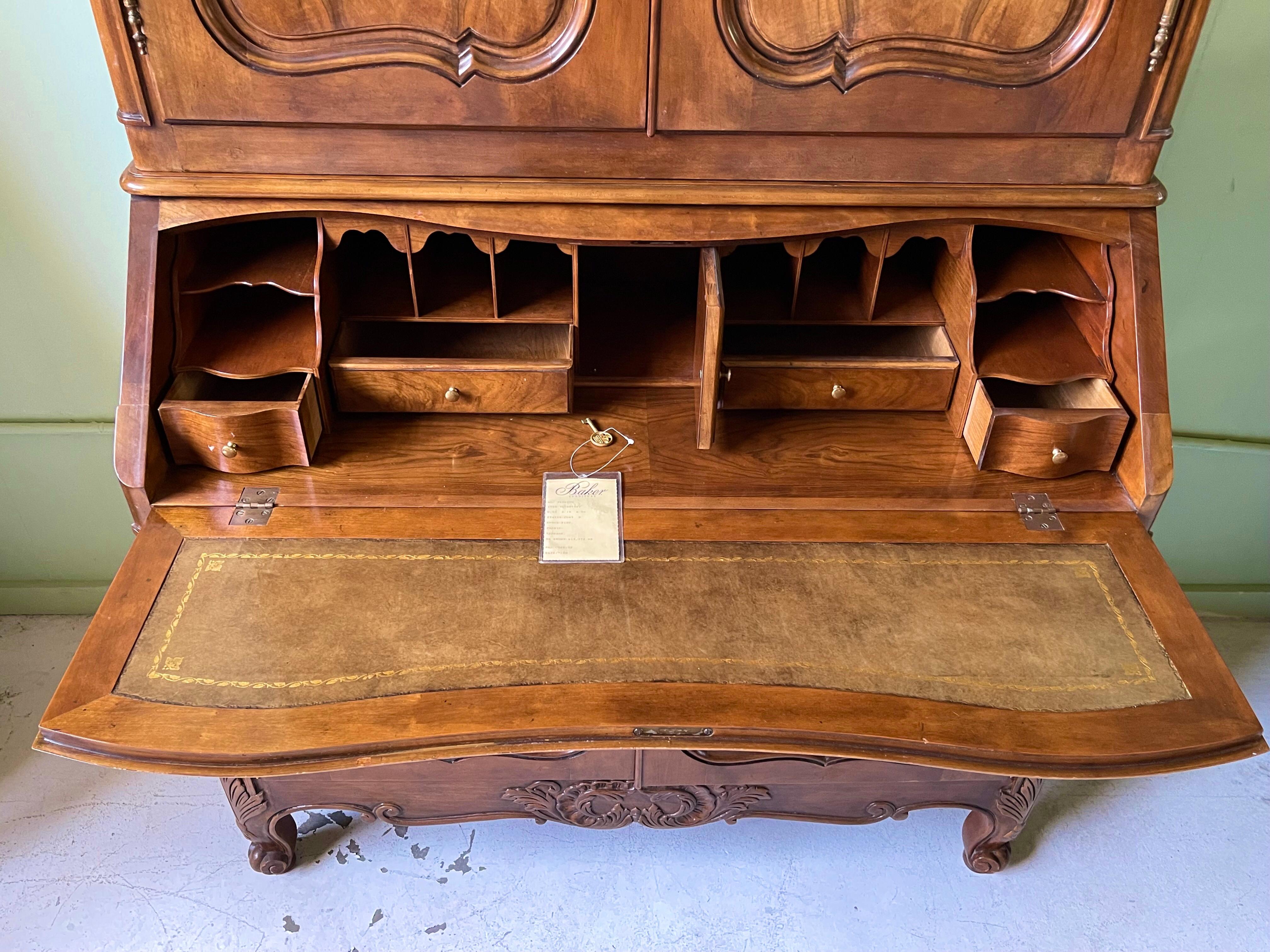Louis XV Style Walnut Secretary by Baker Furniture For Sale 9