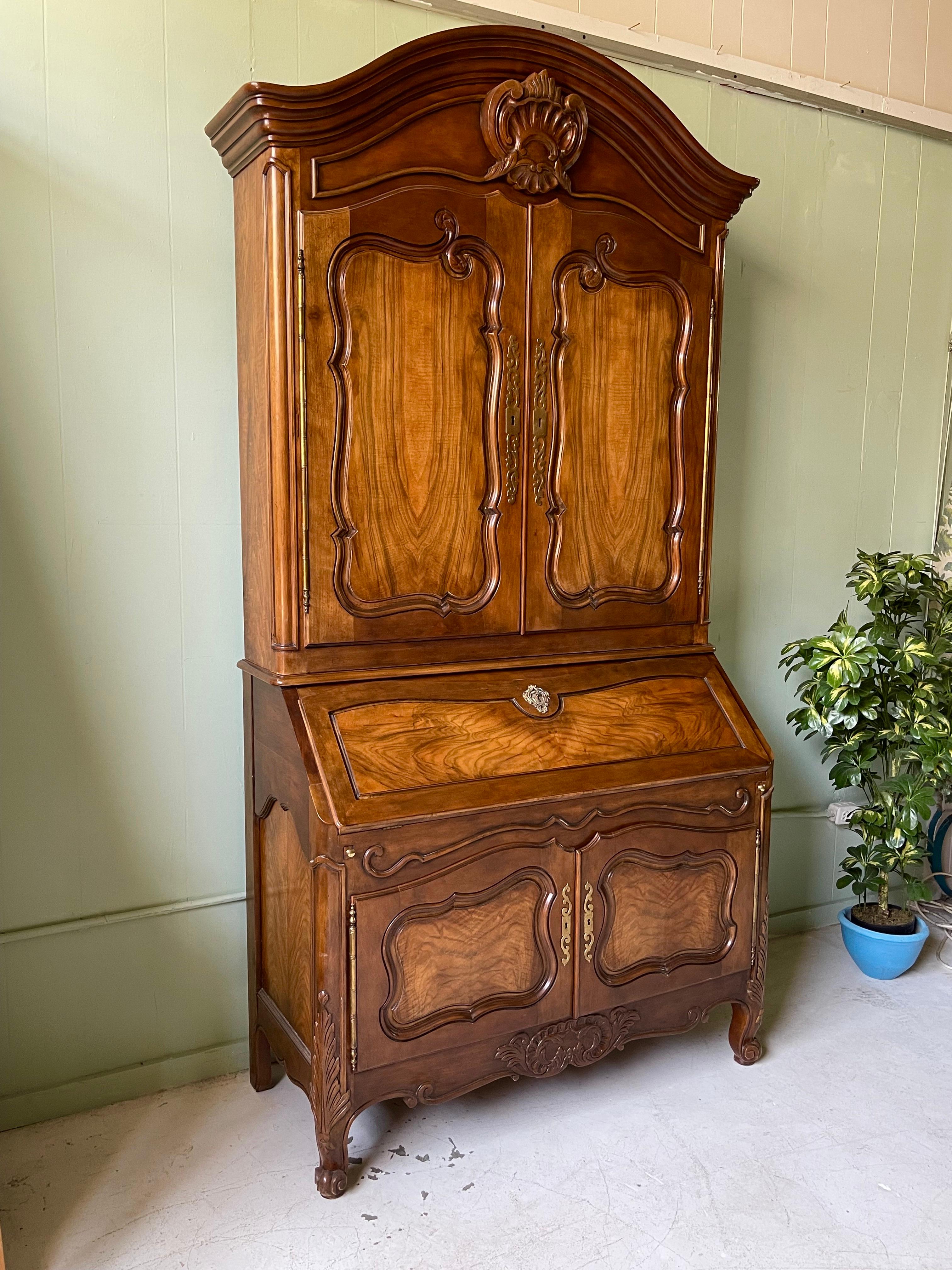 North American Louis XV Style Walnut Secretary by Baker Furniture For Sale