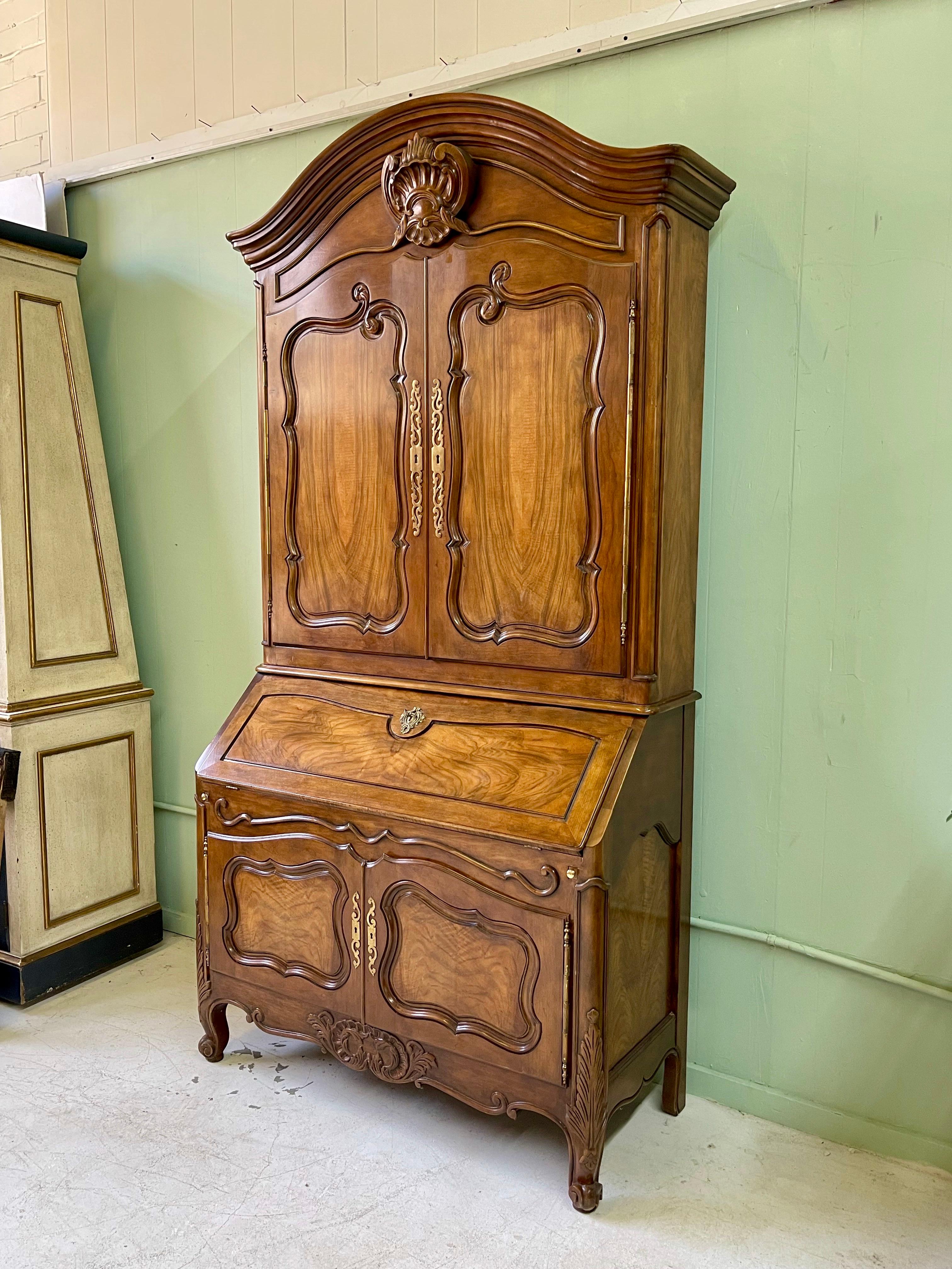 Louis XV Style Walnut Secretary by Baker Furniture In Good Condition For Sale In Atlanta, GA