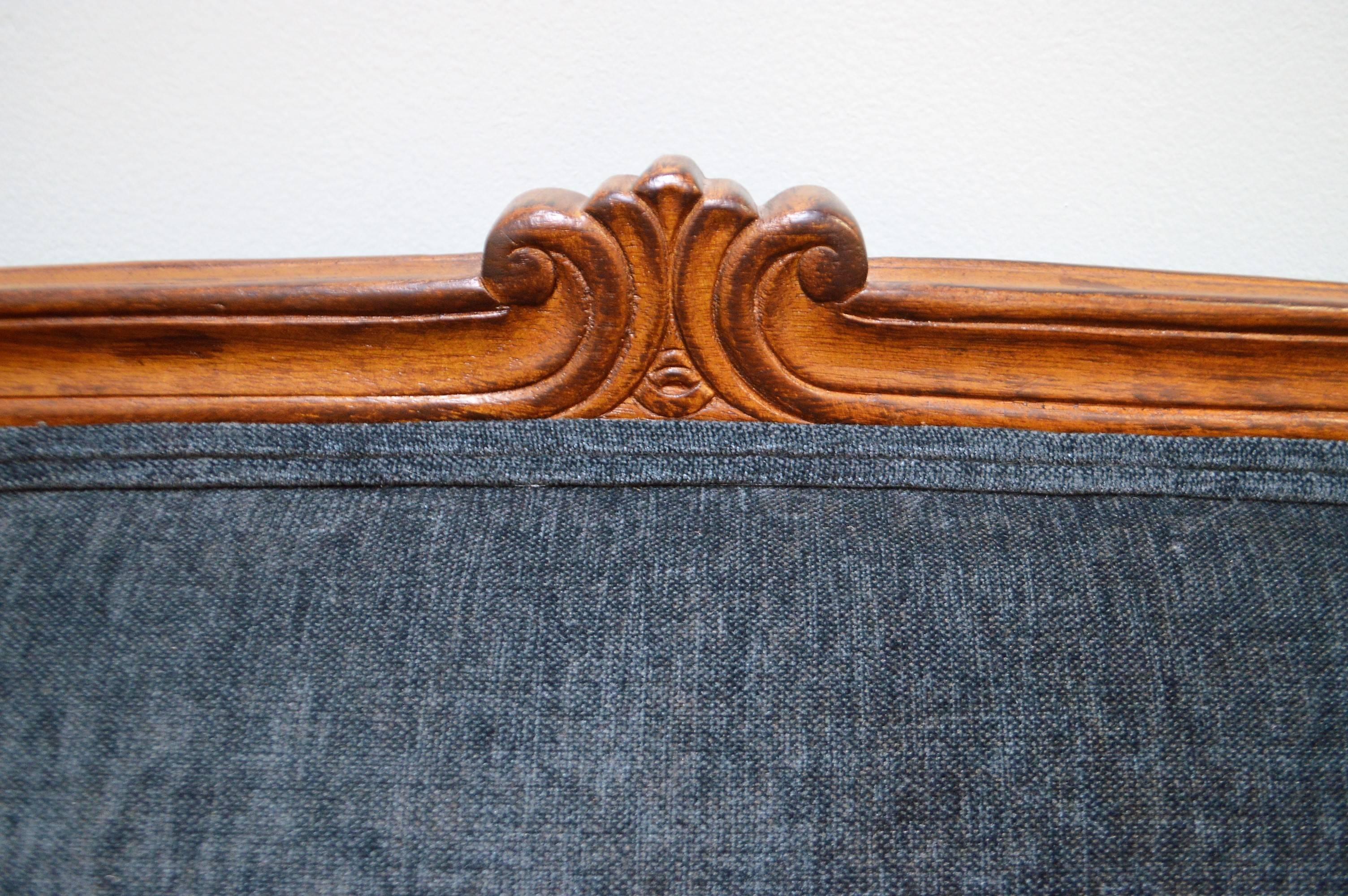 20th Century Louis XV Style Walnut Settee, Canape, Newly Upholstered in a Blue/Grey Chenille