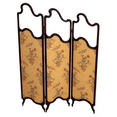Louis XV Style Walnut Silk & Glass Folding Screen