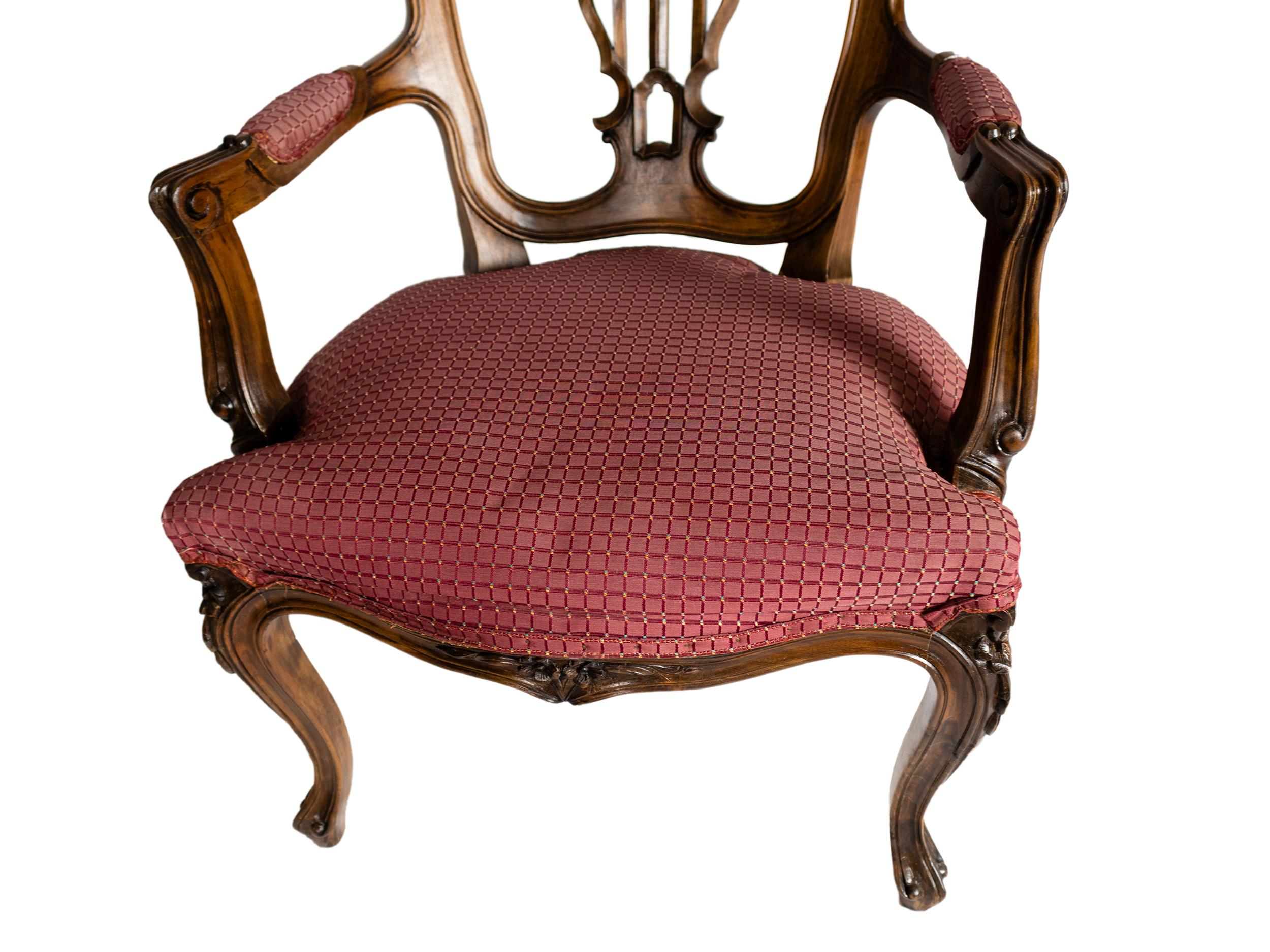Fabric Louis XV Style Walnut Venetian Armchair  For Sale