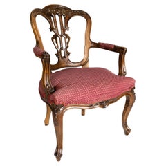 Vintage Louis XV Style Walnut Venetian Armchair 