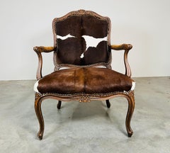 Louis XV Style Western Cowhide Leather Mahogany Armchair By Old Hickory Tannery
