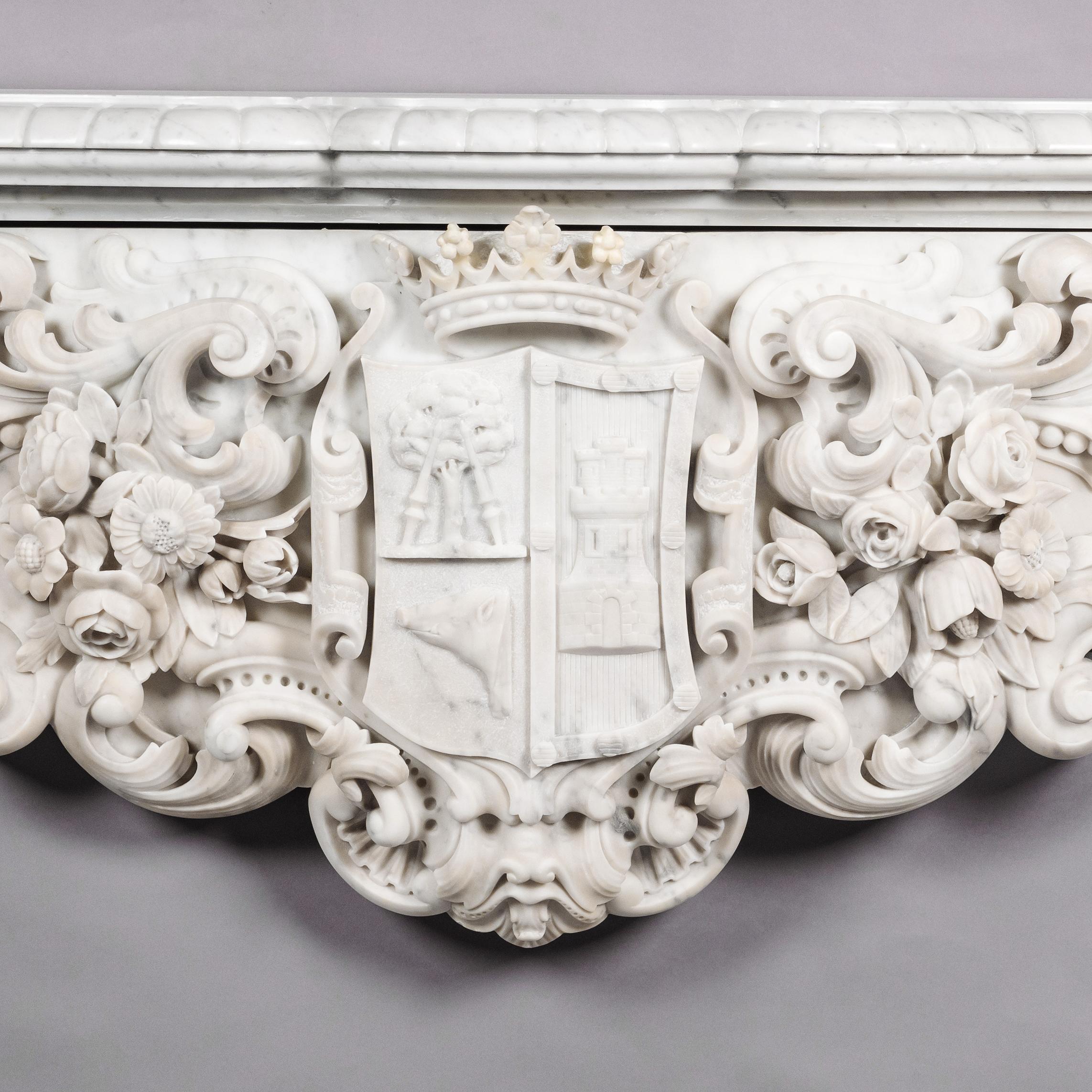 19th Century Louis XV Style White Carrara Marble Figural Fireplace For Sale