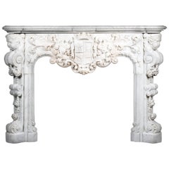 Louis XV Style White Carrara Marble Figural Fireplace