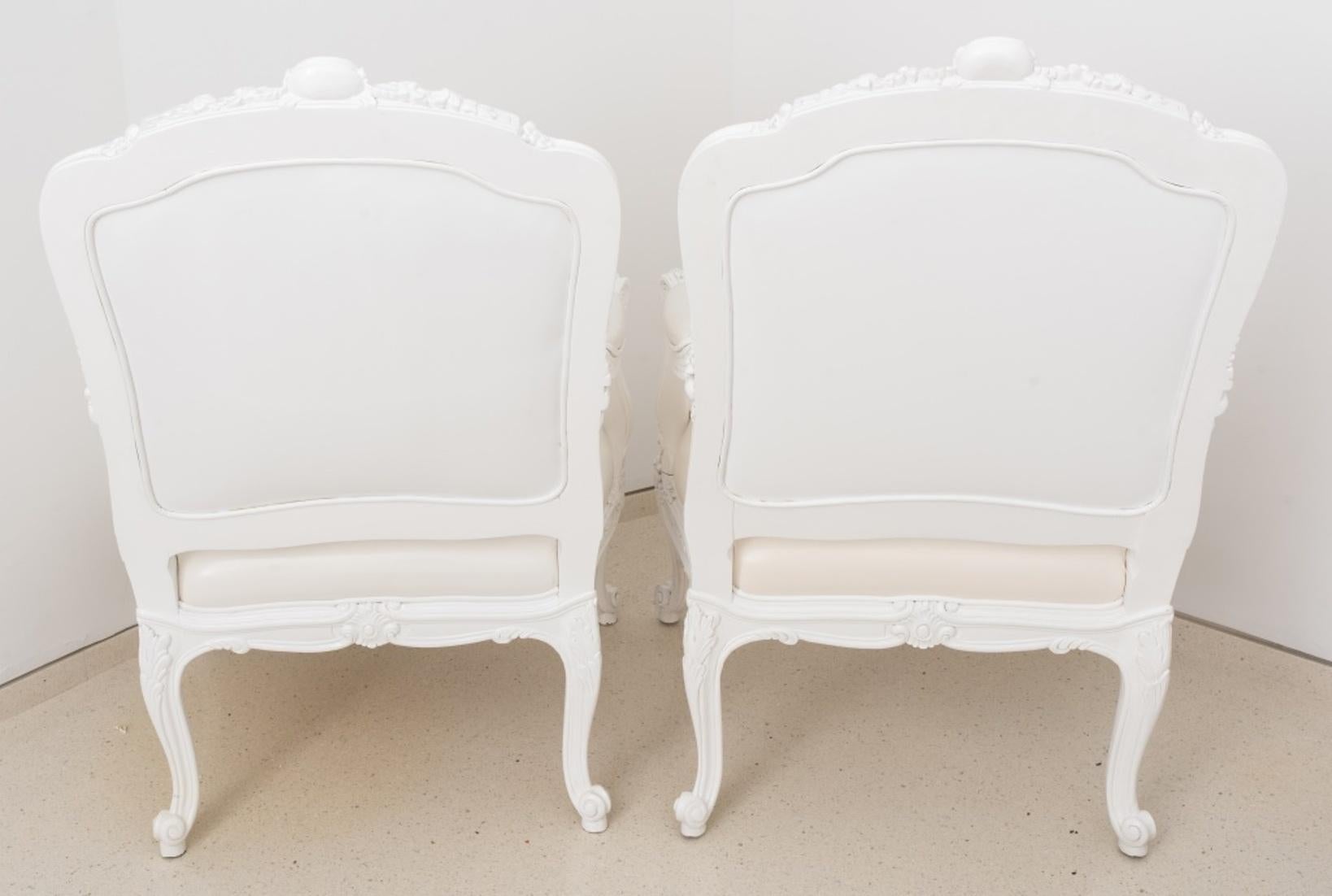 Louis XV Style White Lacquered Arm Chairs, Pair In Good Condition For Sale In New York, NY
