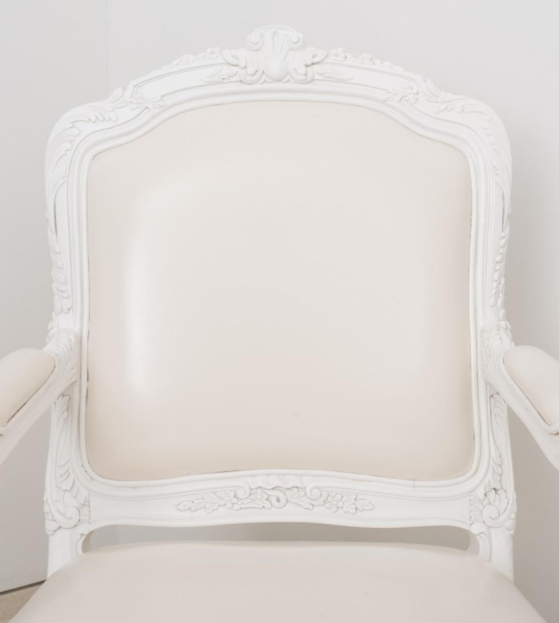 Louis XV Style White Lacquered Arm Chairs, Pair For Sale 2