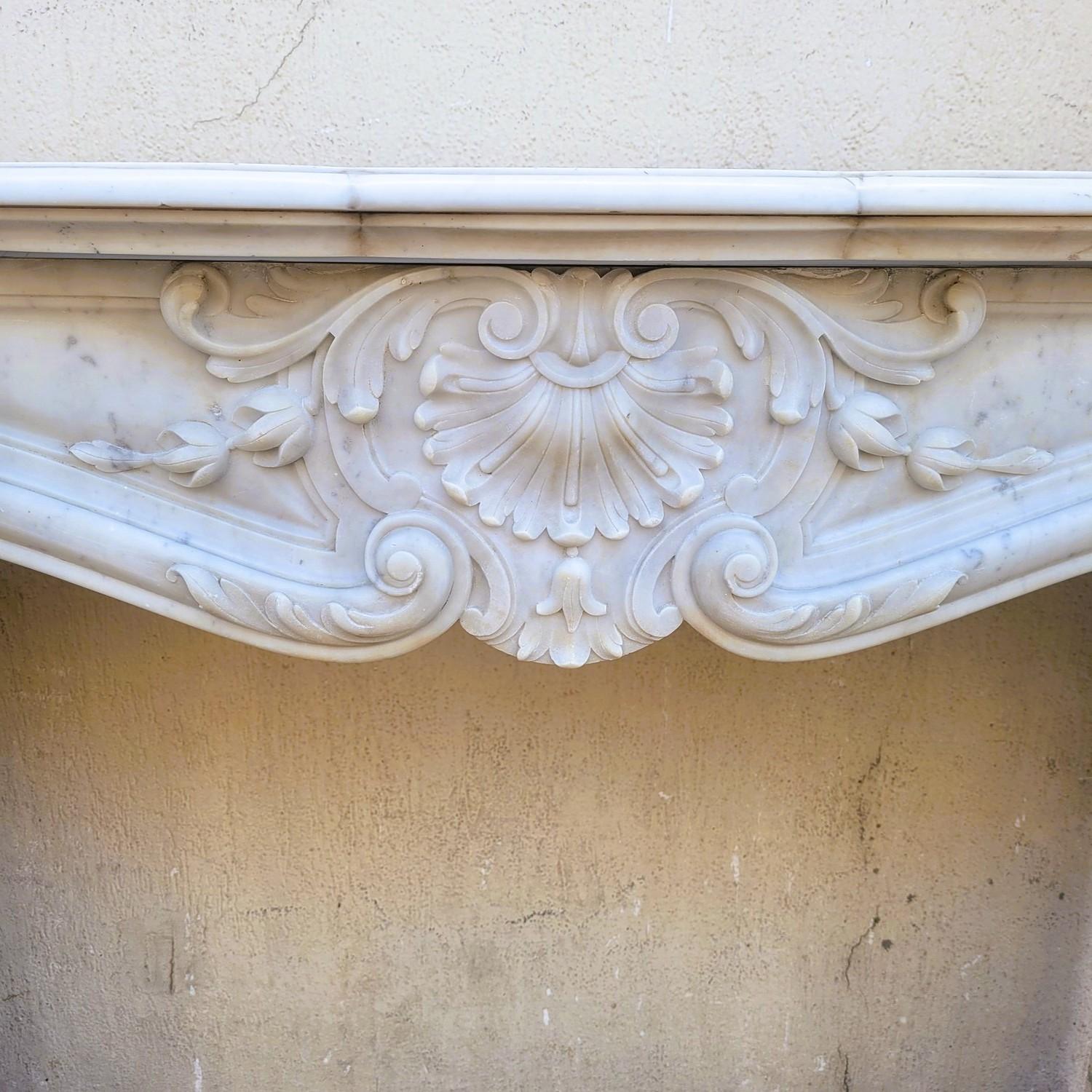 Louis XV Style White Marble Fireplace, 19th Century For Sale 12