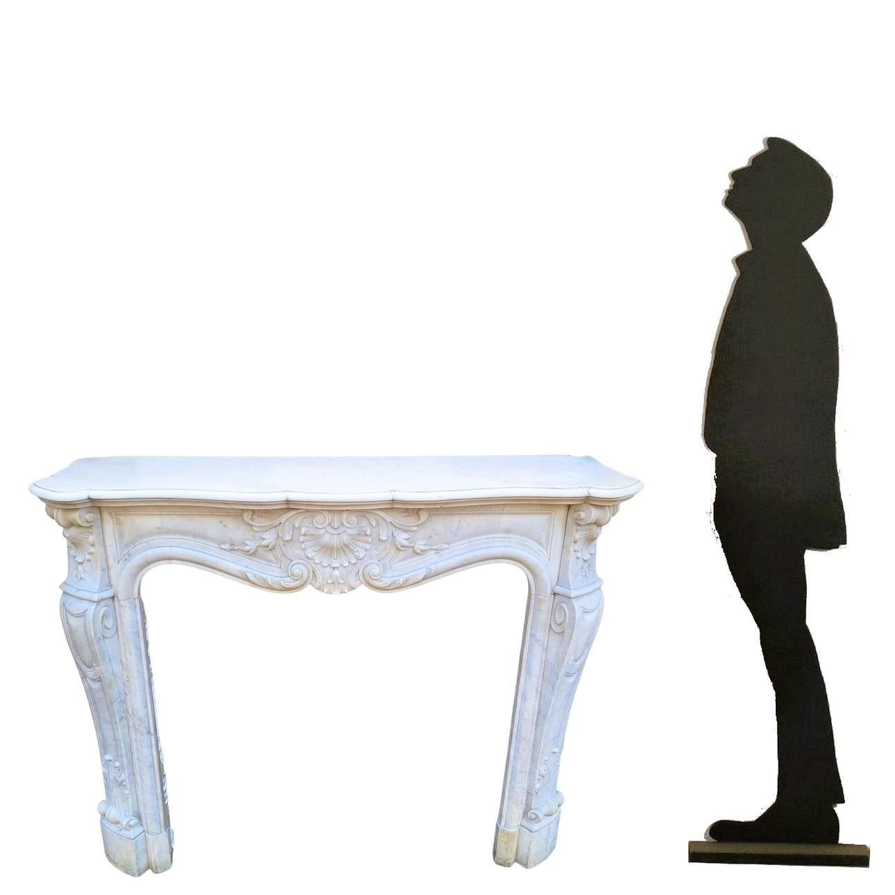 Louis XV Style White Marble Fireplace, 19th Century For Sale 16