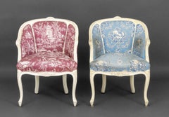 Louis XV Style White Painted Bergeres, Pair