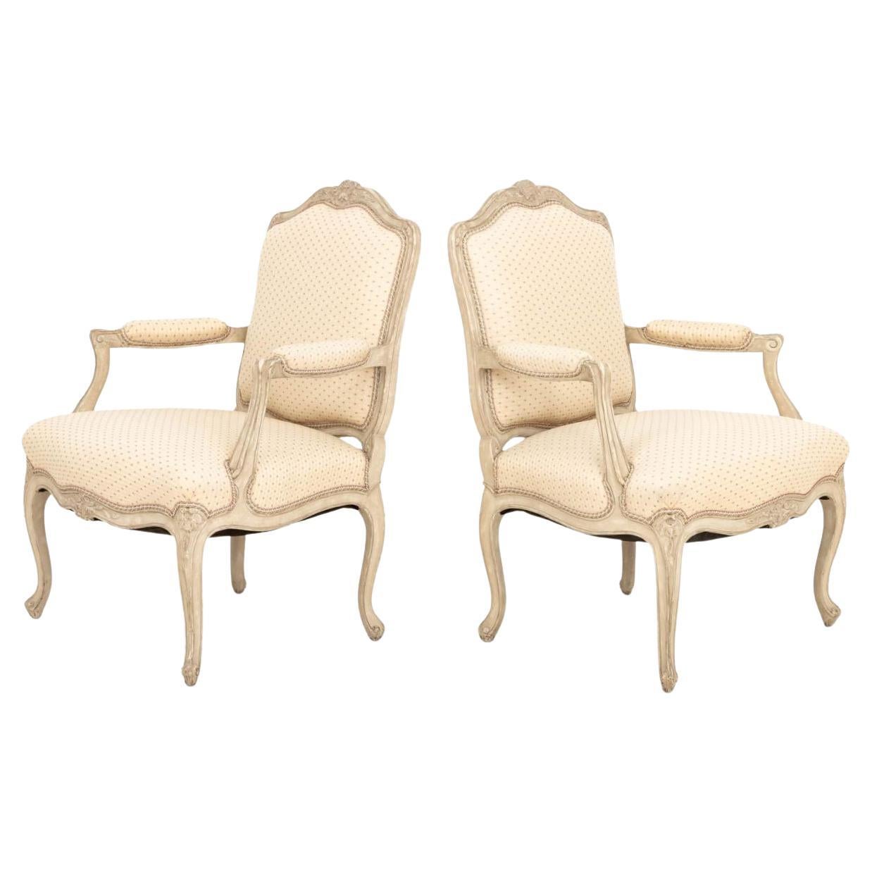 Louis XV Style White Painted Fauteuils, Pair