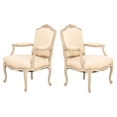 Louis XV Style White Painted Fauteuils, Pair