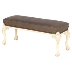 Louis XV Style White Window Seat with Faux Shagreen Upholstery