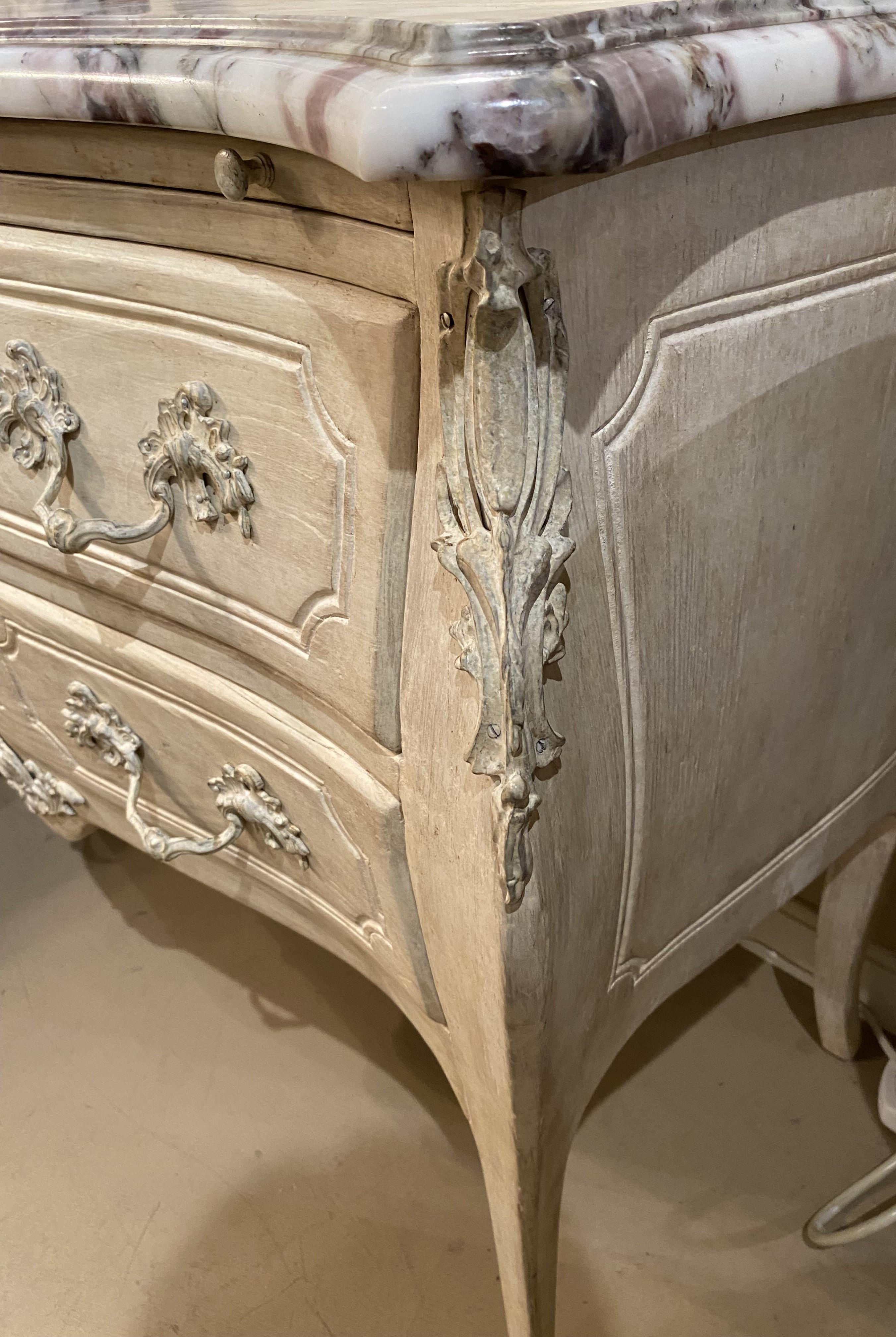 Louis XV Style White Washed Commode with Levanto Marble Top 3