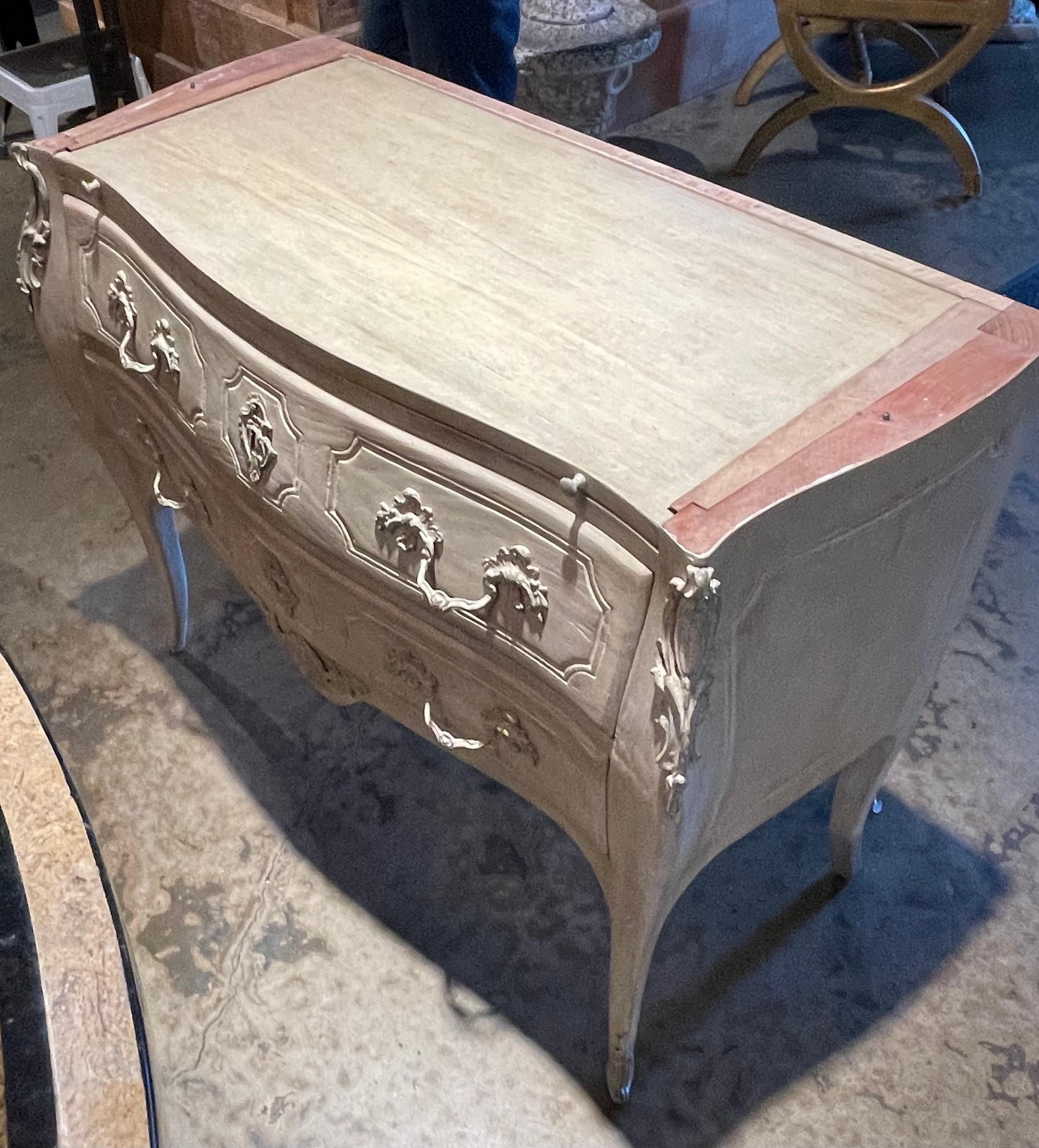 Louis XV Style White Washed Commode with Levanto Marble Top 4