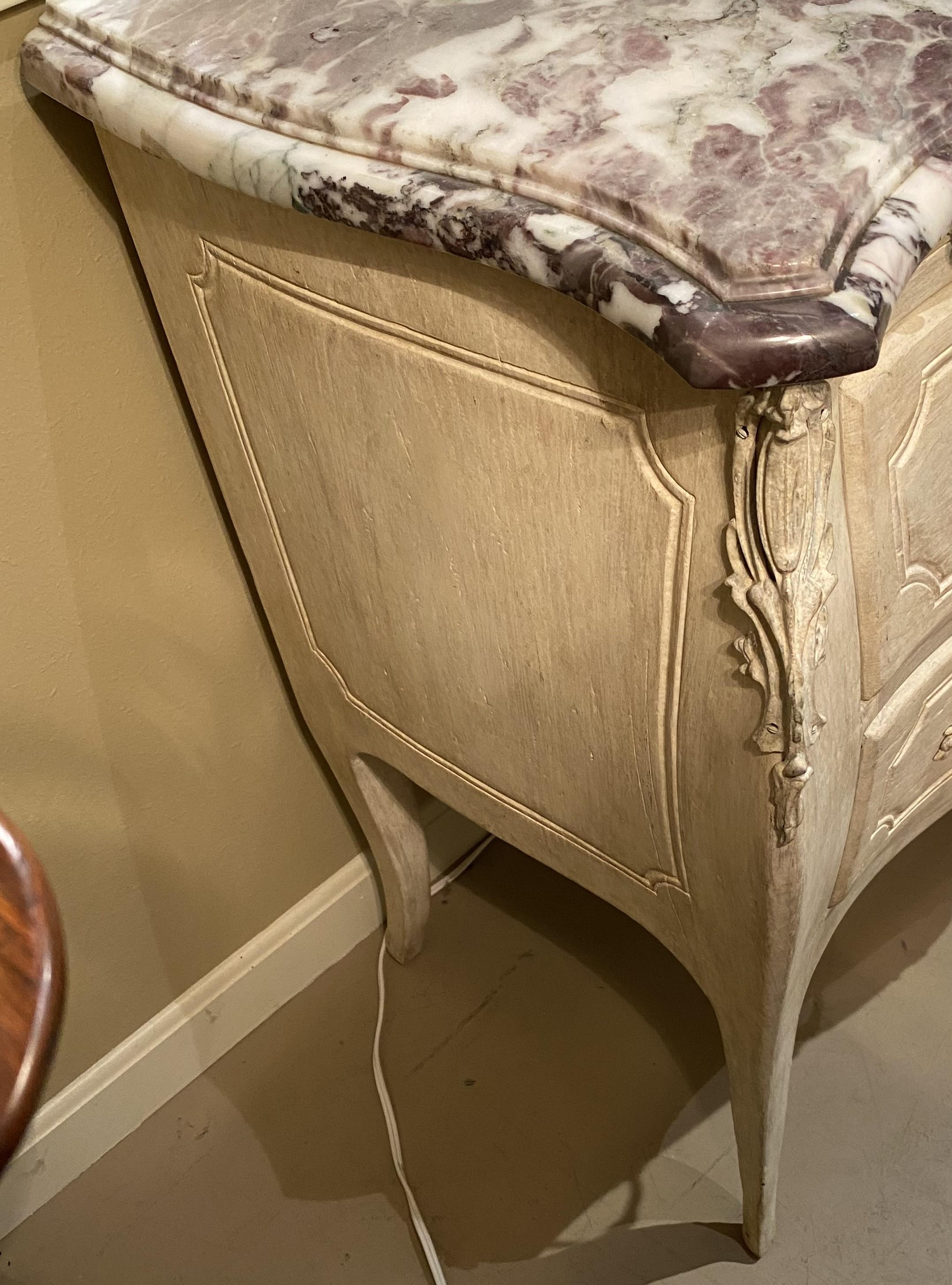 20th Century Louis XV Style White Washed Commode with Levanto Marble Top