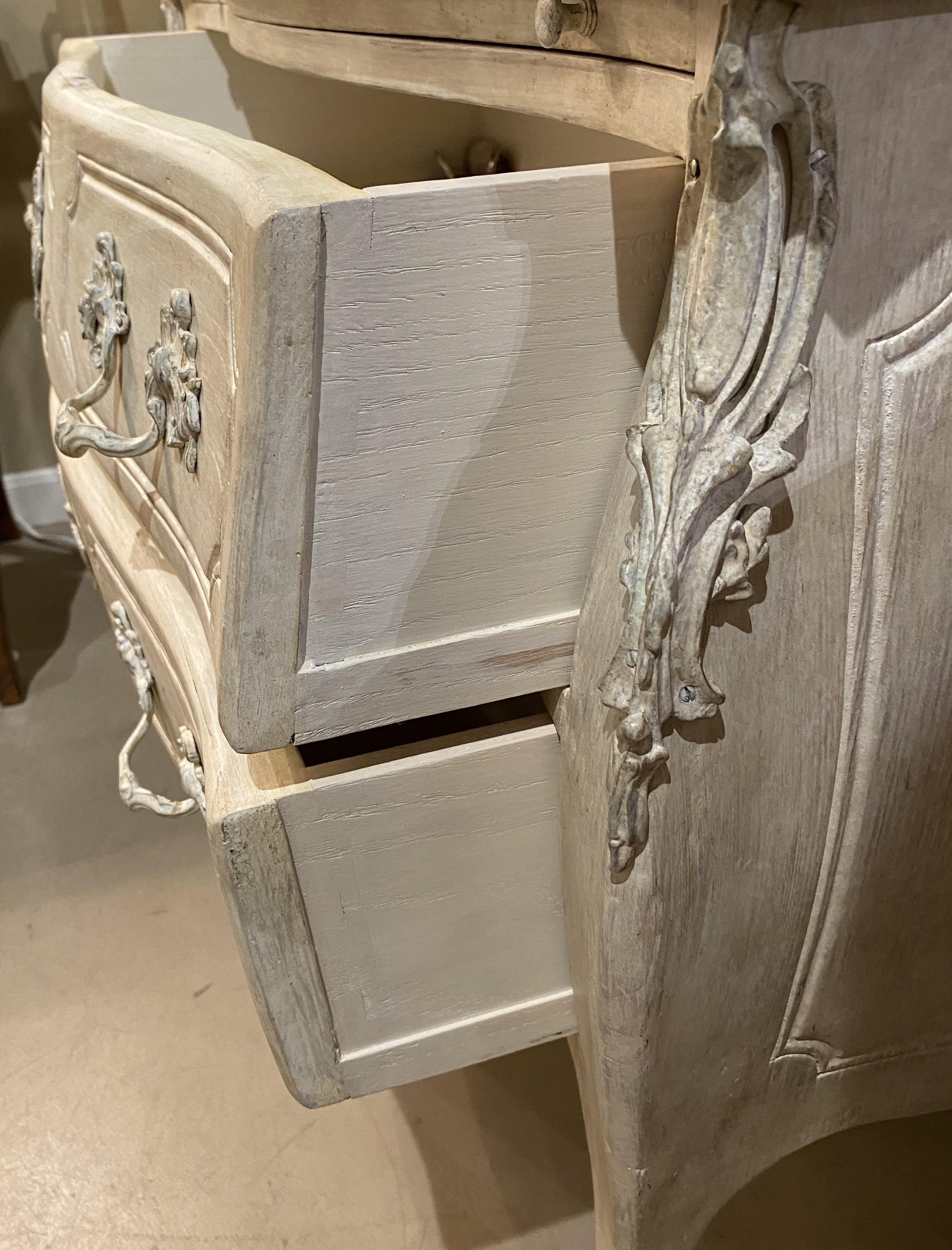 Brass Louis XV Style White Washed Commode with Levanto Marble Top