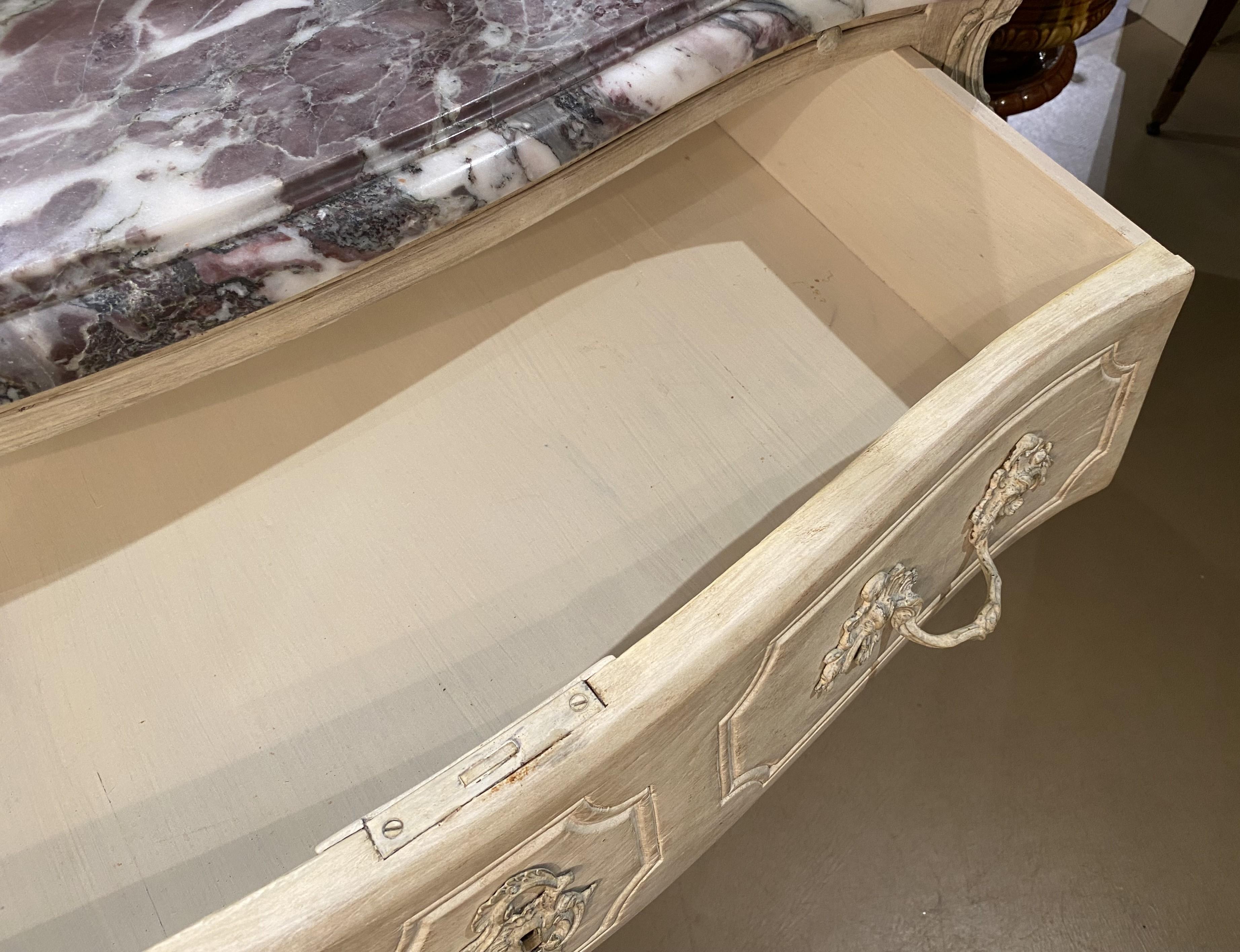 Louis XV Style White Washed Commode with Levanto Marble Top 1