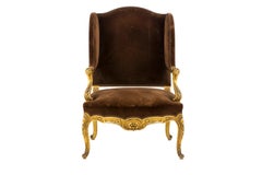 Louis XV Style Wing Chair in Giltwood, 1950s