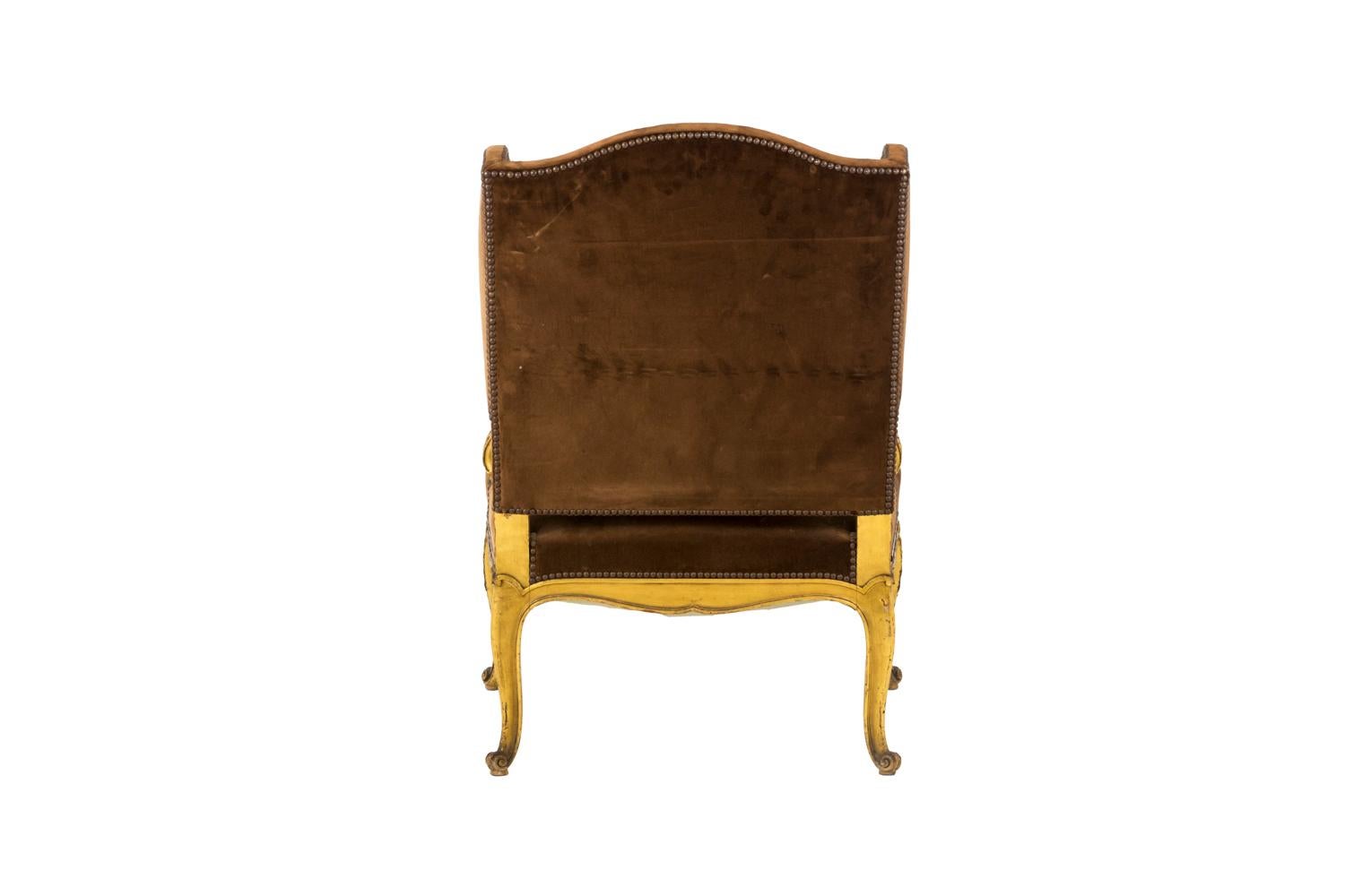 Louis XV Style Wing Chair in Giltwood, 1950s In Good Condition In Saint-Ouen, FR
