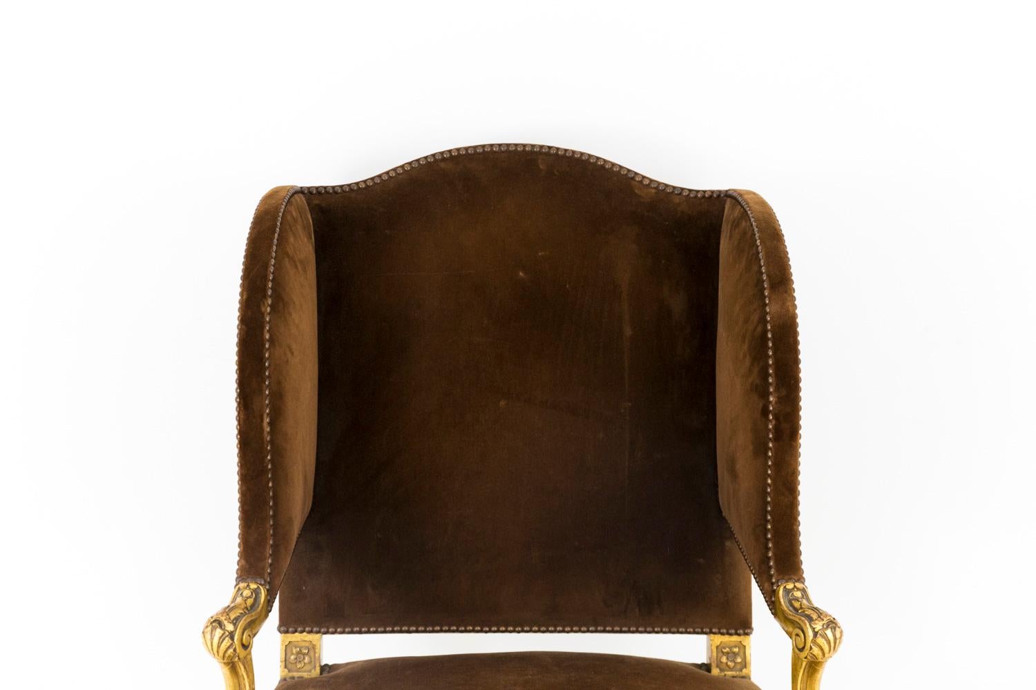 Mid-20th Century Louis XV Style Wing Chair in Giltwood, 1950s