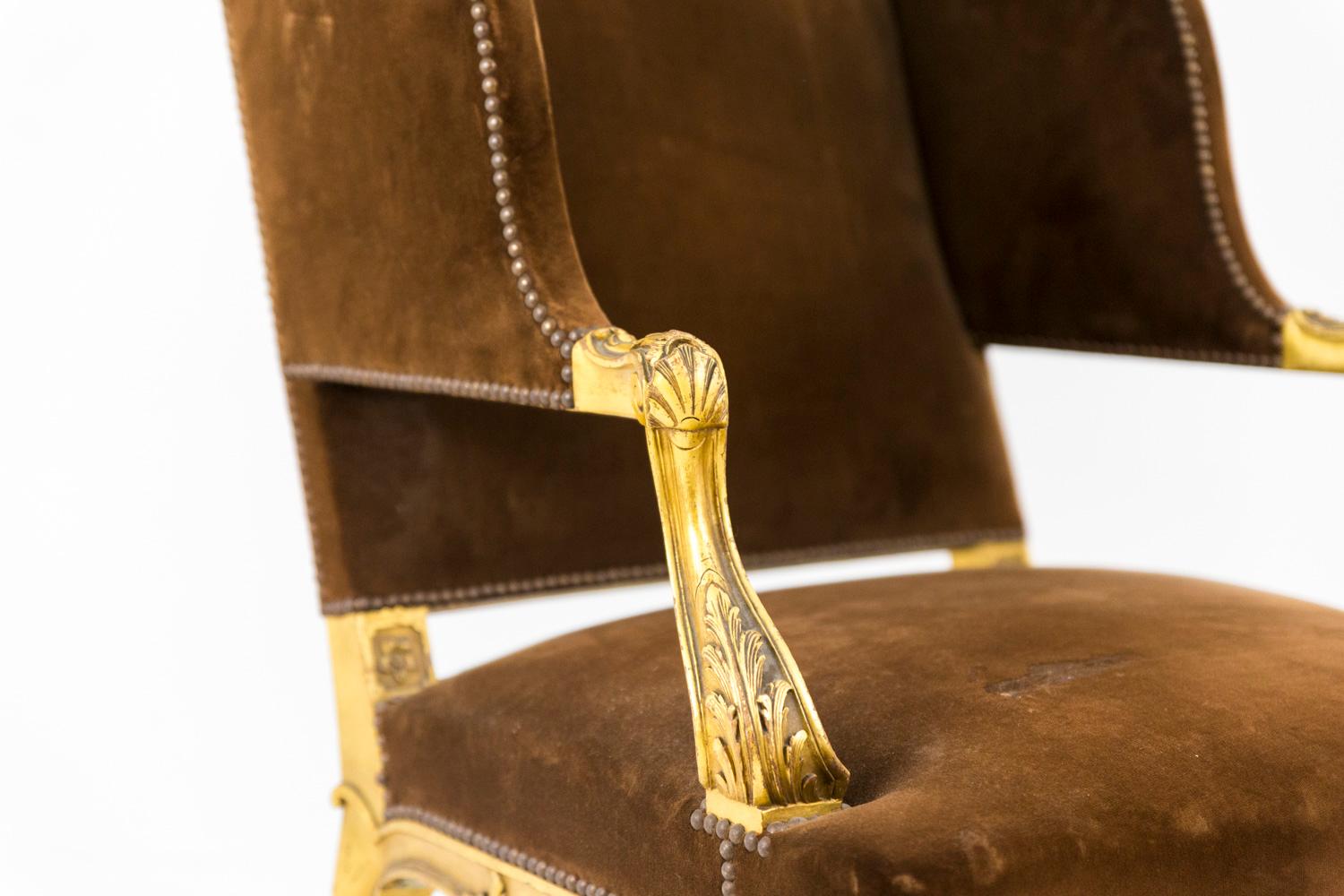 Louis XV Style Wing Chair in Giltwood, 1950s 2