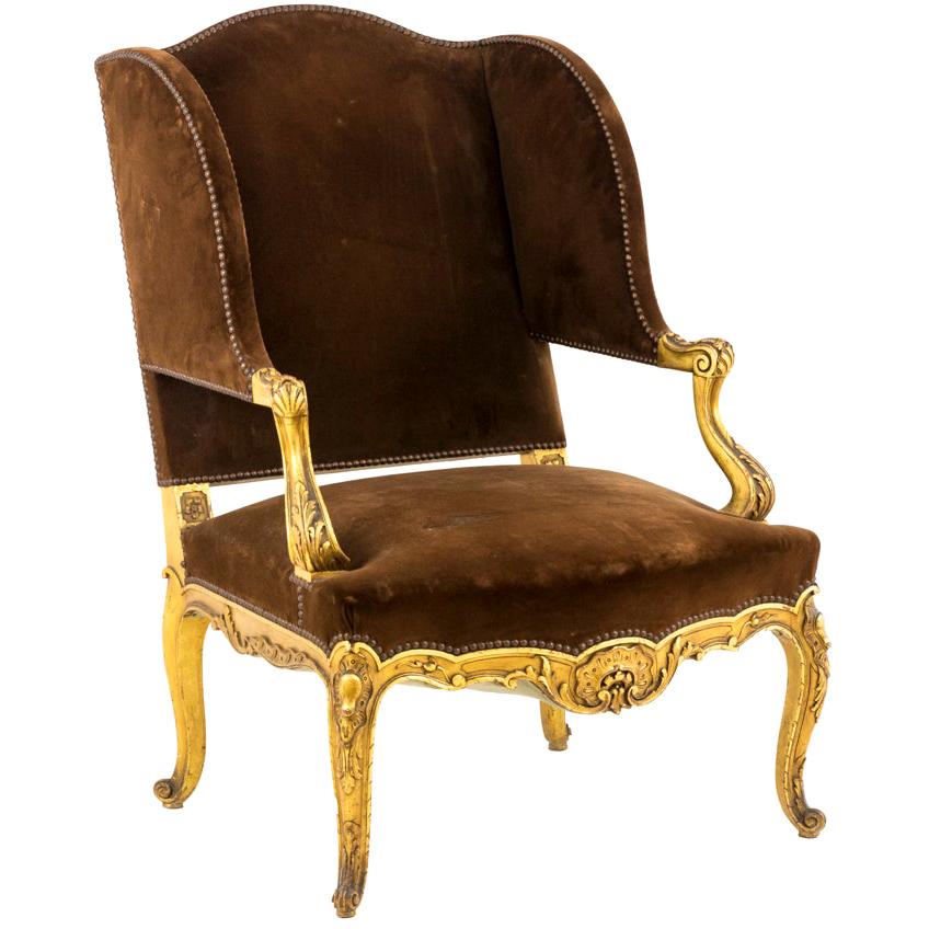 Louis XV Style Wing Chair in Giltwood, 1950s