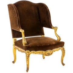 Vintage Louis XV Style Wing Chair in Giltwood, 1950s