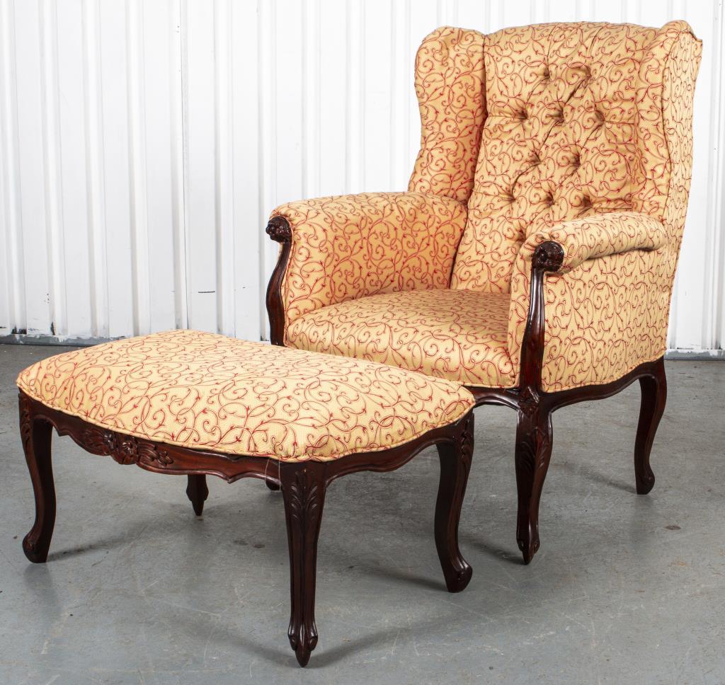 A pair of Louis XV style wingchairs 