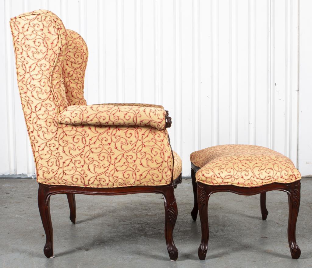 Louis XV Style Wingchair and Ottoman In Good Condition In New York, NY