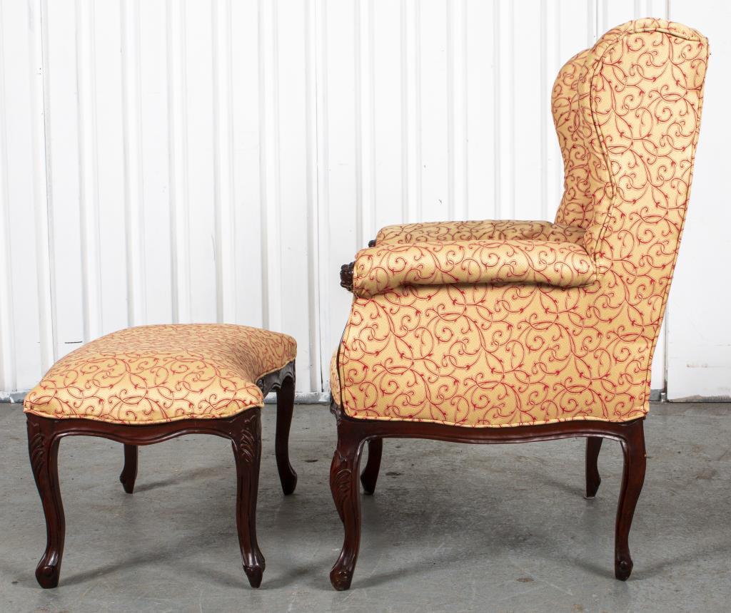 19th Century Louis XV Style Wingchair and Ottoman