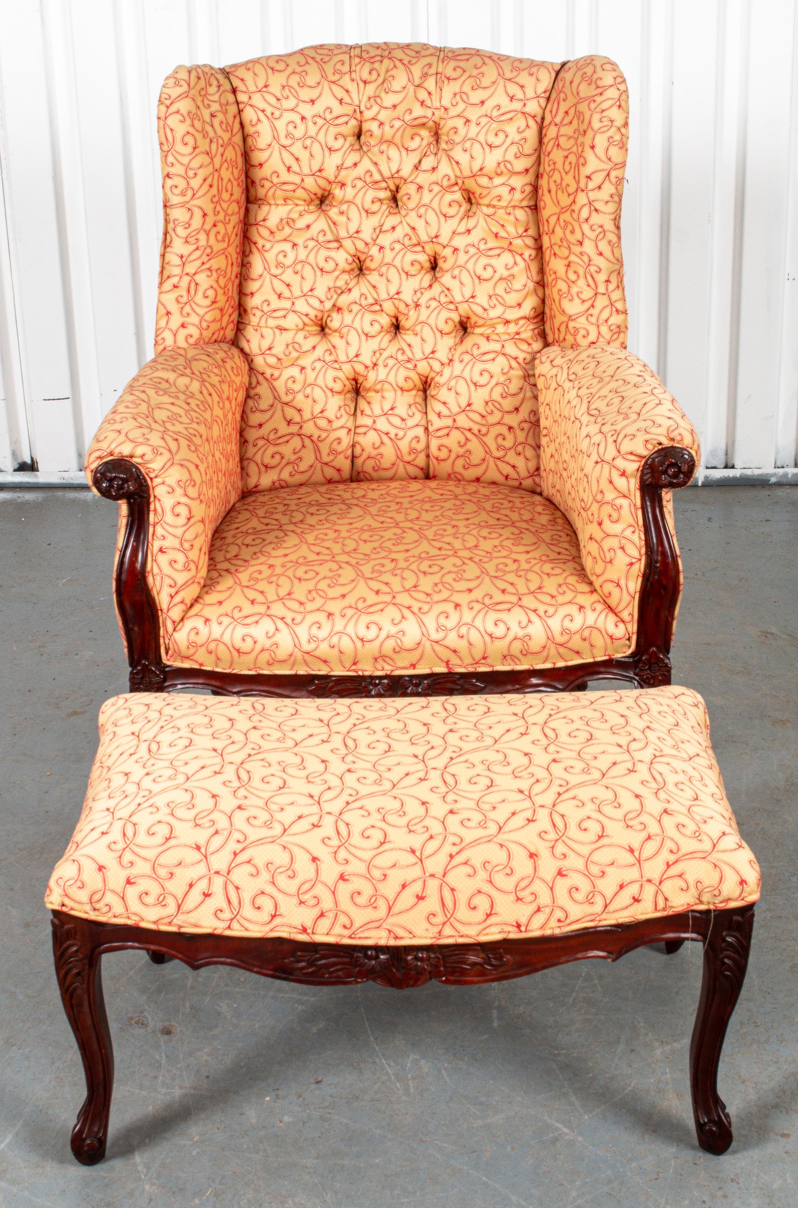 Upholstery Louis XV Style Wingchair and Ottoman