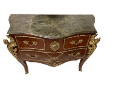 Louis XV Style Wood Marble Top Ormolu Bombe Chest