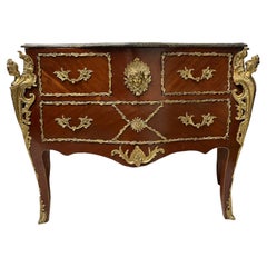Louis XV Style Wood Marble Top Ormolu Bombe Chest