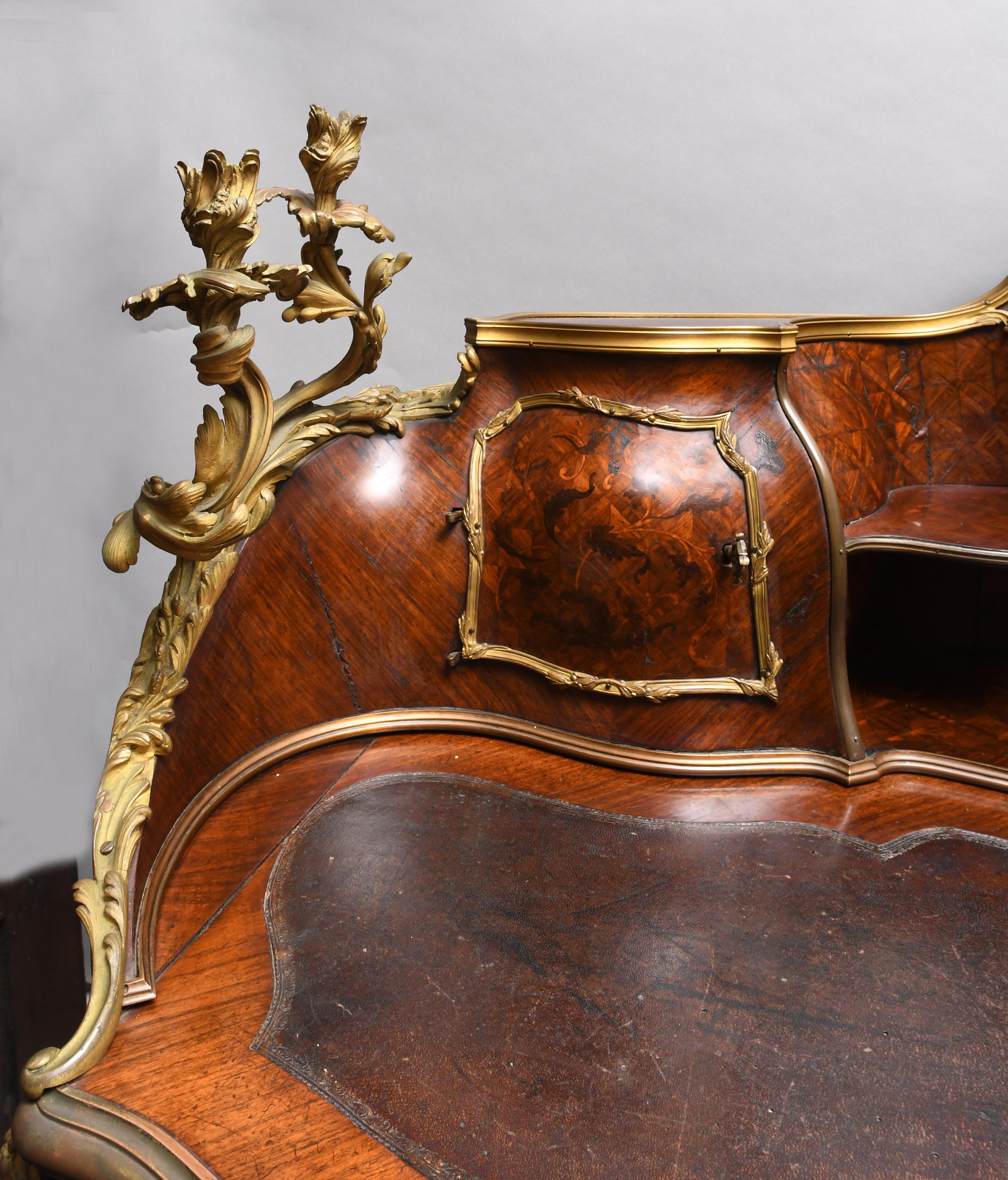 Cast Louis XV Style Wood Parquetry Bronze Ormolu Mounted Bureau/Desk