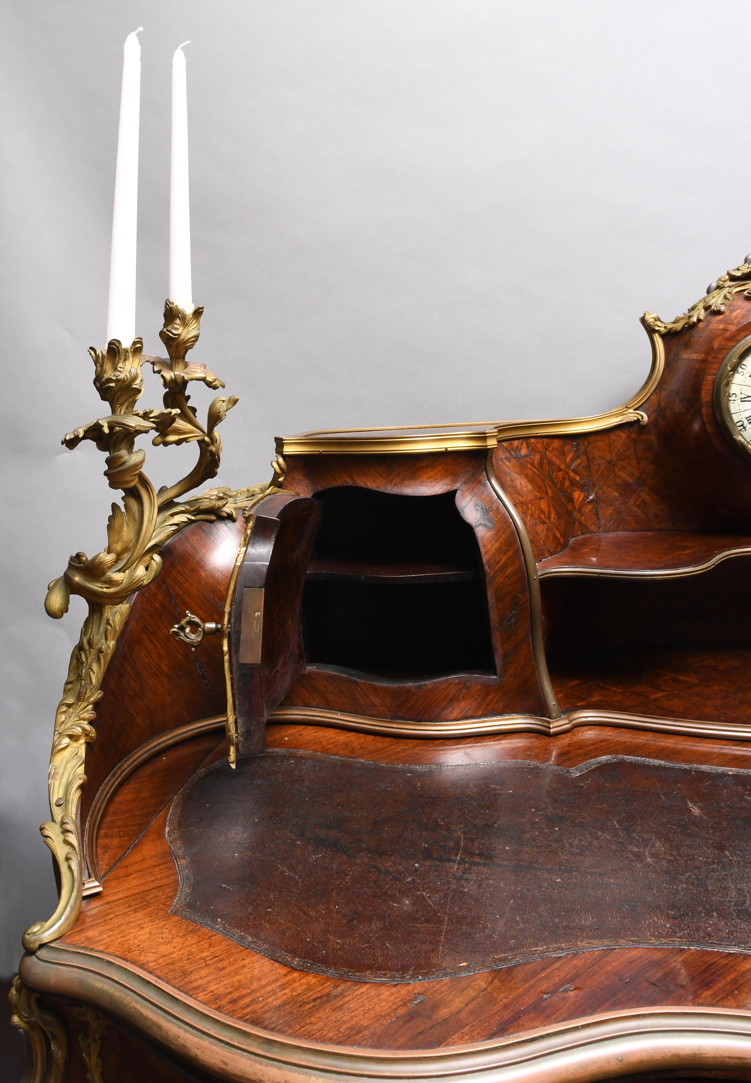 Louis XV Style Wood Parquetry Bronze Ormolu Mounted Bureau/Desk In Fair Condition In Guaynabo, PR
