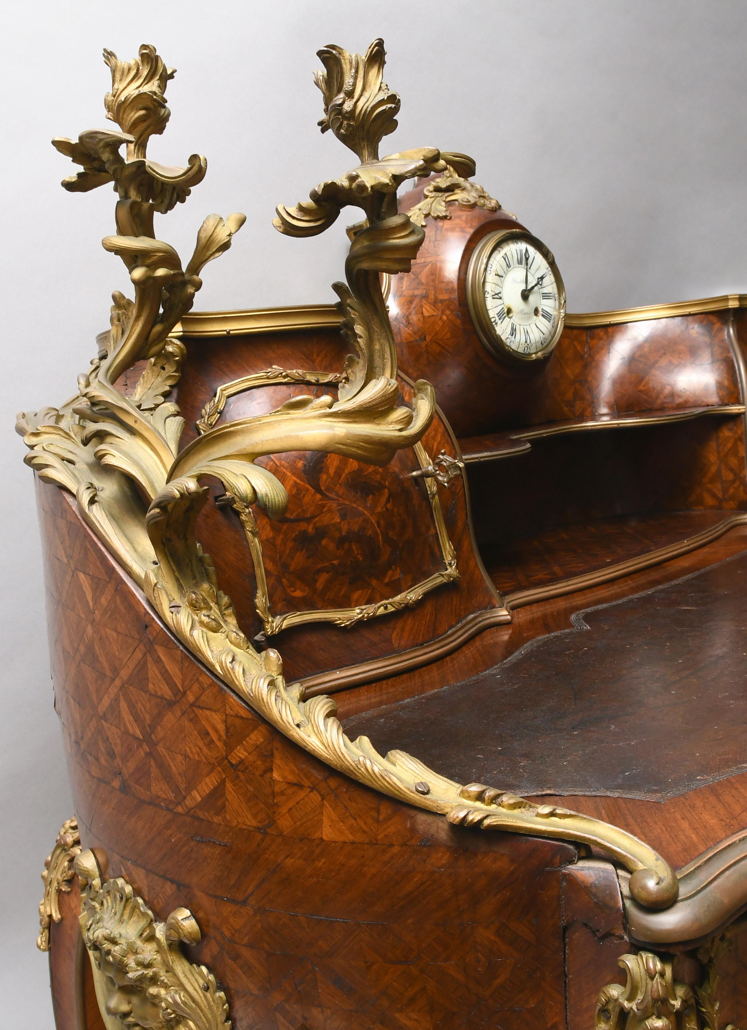 19th Century Louis XV Style Wood Parquetry Bronze Ormolu Mounted Bureau/Desk