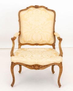 Louis XV Style Wool Damask Upholstered Fauteuil