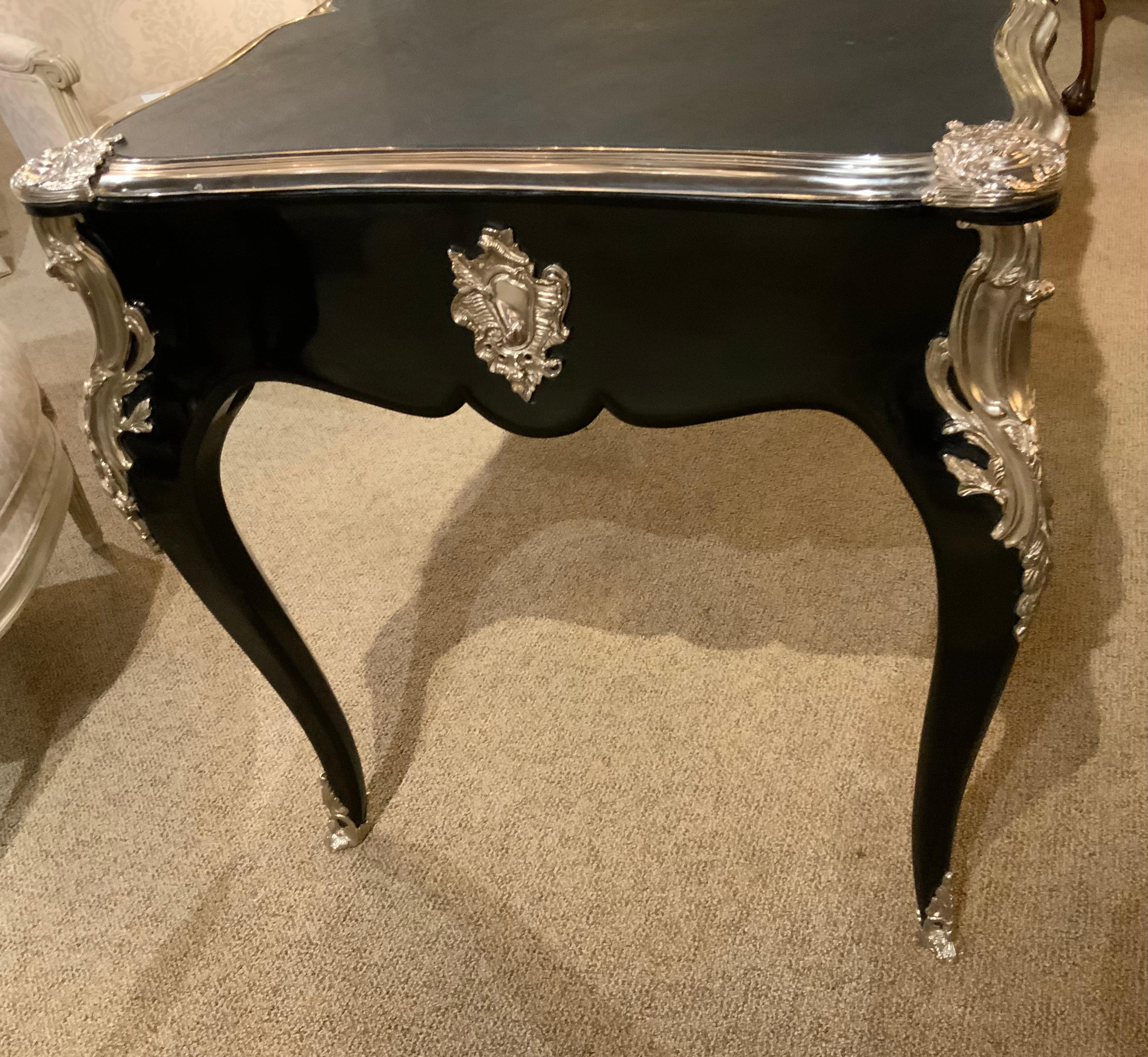 French Louis XV Style writing desk /bureau plat black lacquered finish For Sale
