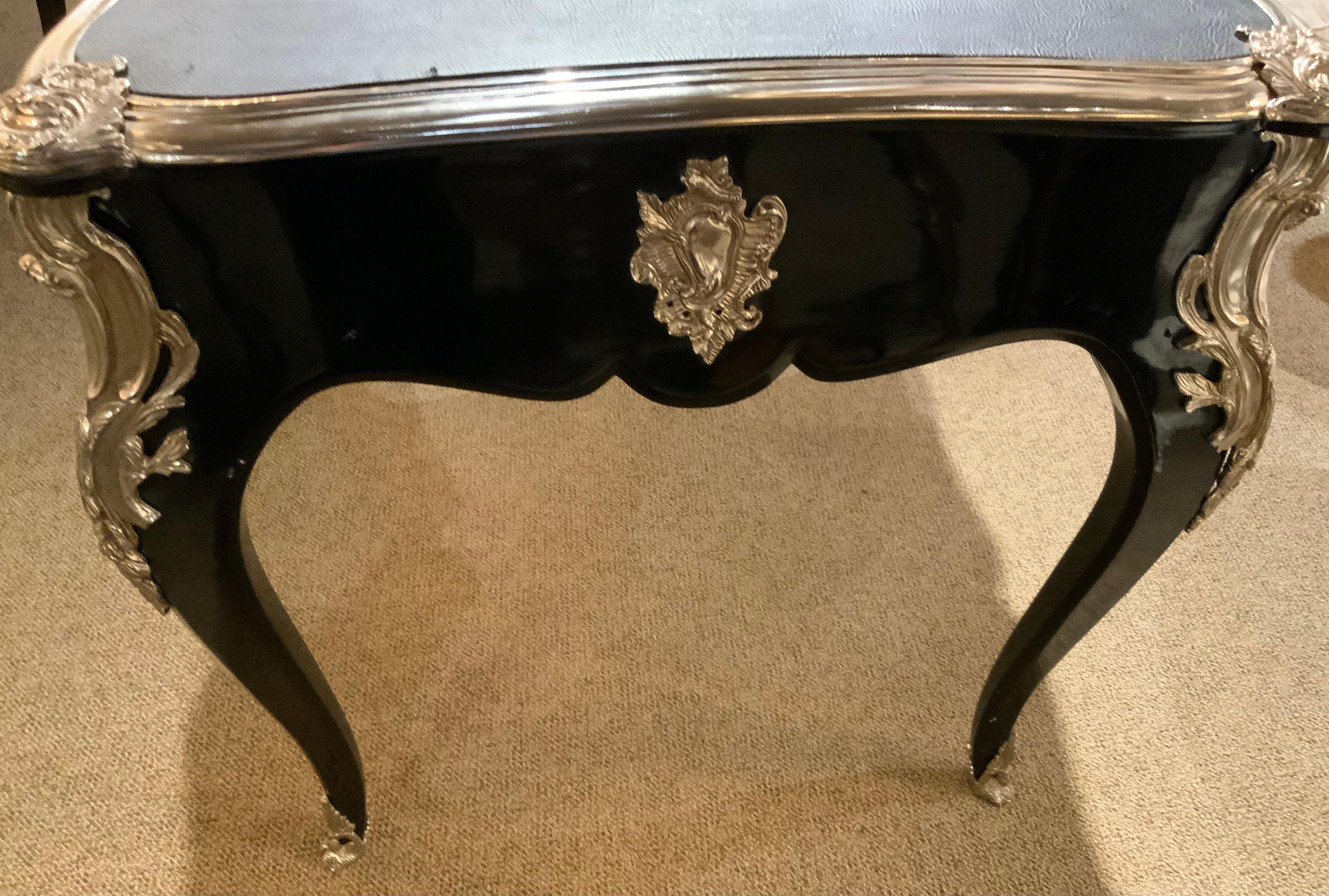 Contemporary Louis XV Style writing desk /bureau plat black lacquered finish For Sale