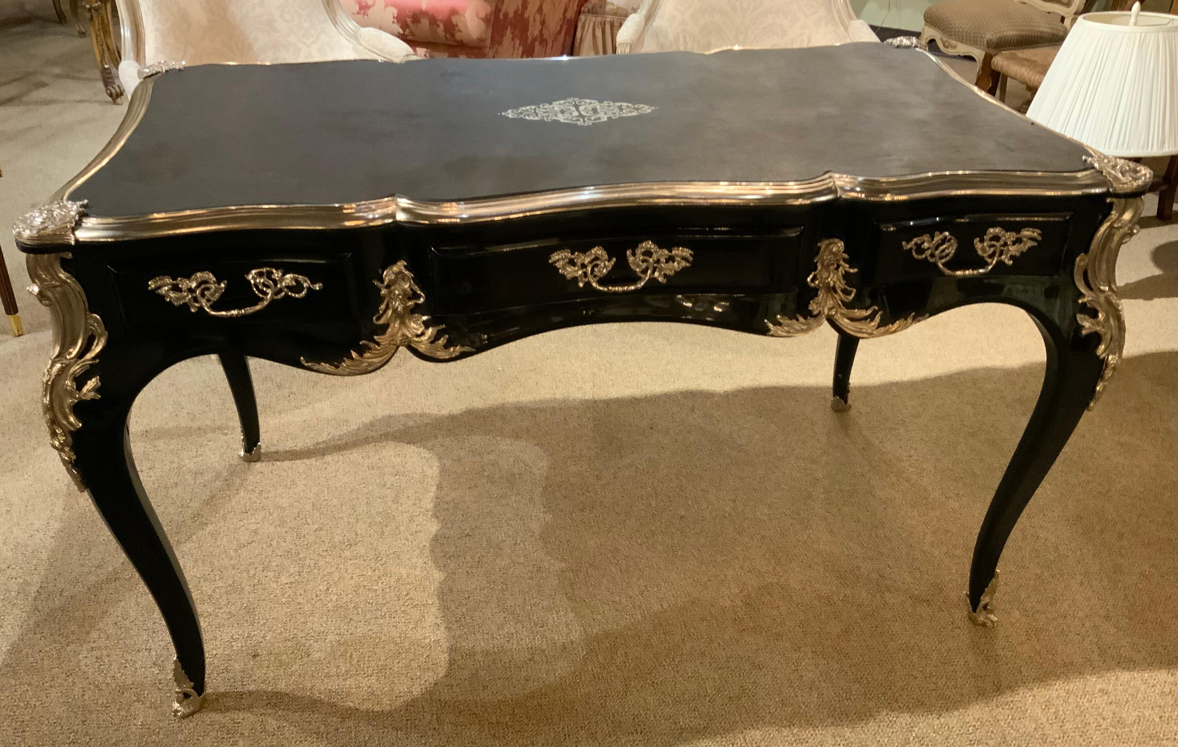 Louis XV Style writing desk /bureau plat black lacquered finish For Sale 2